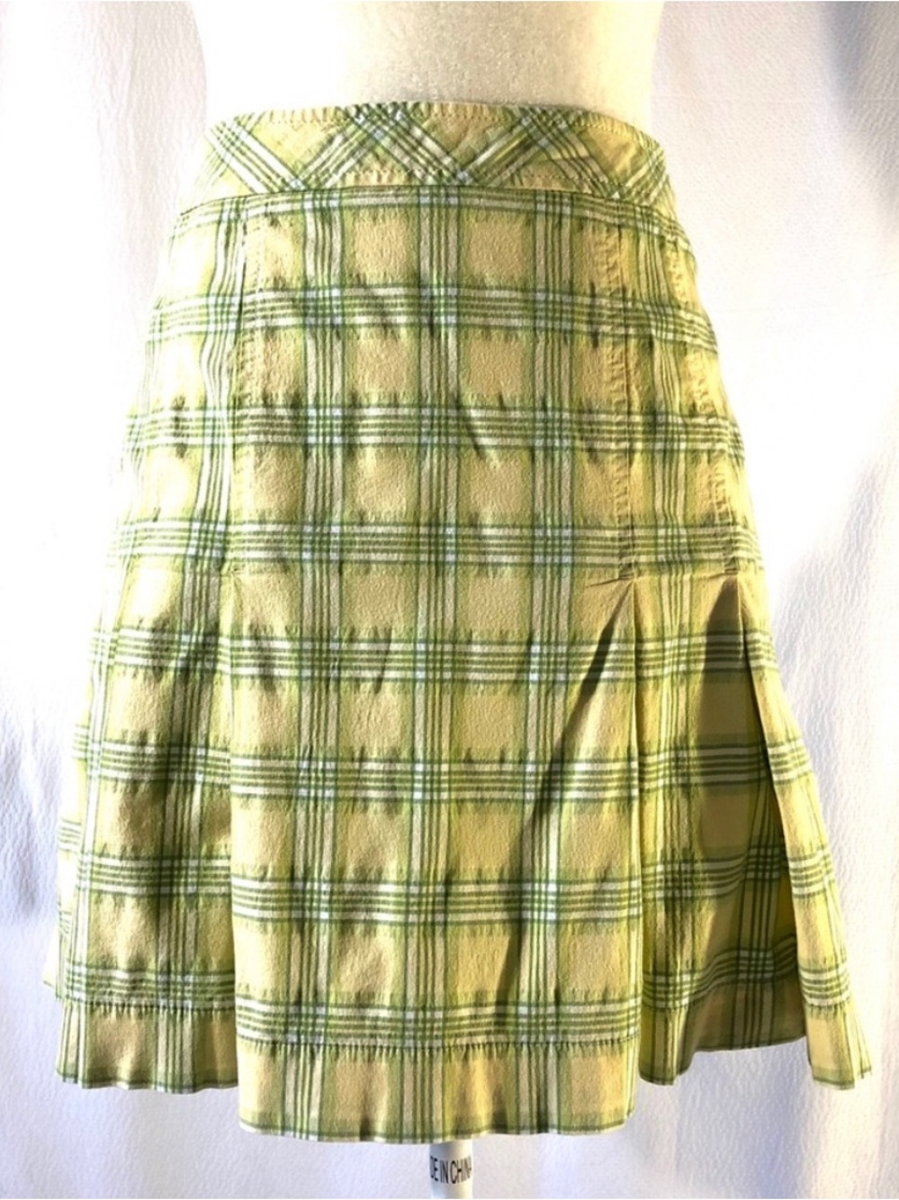 Vintage LOFT Green/Yellow/White Plaid Pleated Mini Skirt